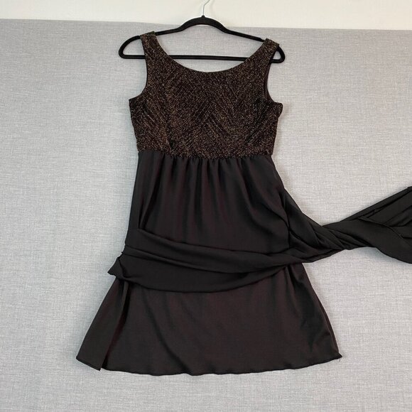 Jolie Sleeveless Dress Metallic Top Sheer Sharkbite Overlay on Skirt Sz 10 - Picture 4 of 9